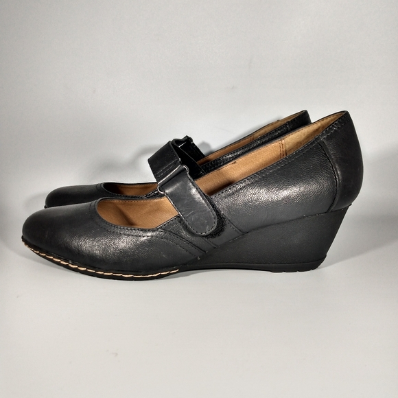 Euro Soft | Shoes | Euro Soft Black Leather Mary Jane Wedge Sandals | Poshmark